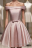 Cute Pink Satin Off Shoulder Knee Length Formal Dress, Lovely Prom Dress