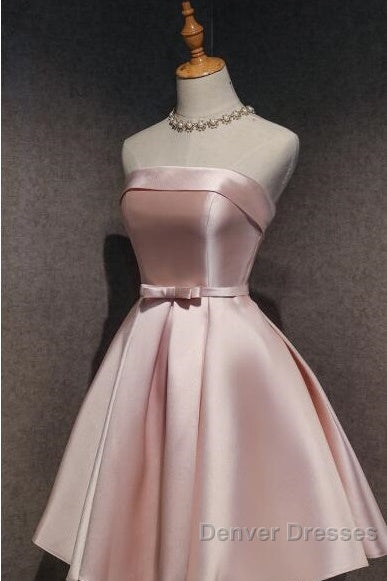 Cute Pink Satin Scoop Knee Length Short Prom Dress Homecoming Dress, Pink Formal Dress