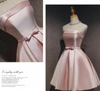 Cute Pink Satin Scoop Knee Length Short Prom Dress Homecoming Dress, Pink Formal Dress