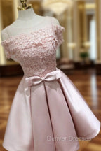 Cute Pink Satin Short Prom Dress , Lovely Party Dress