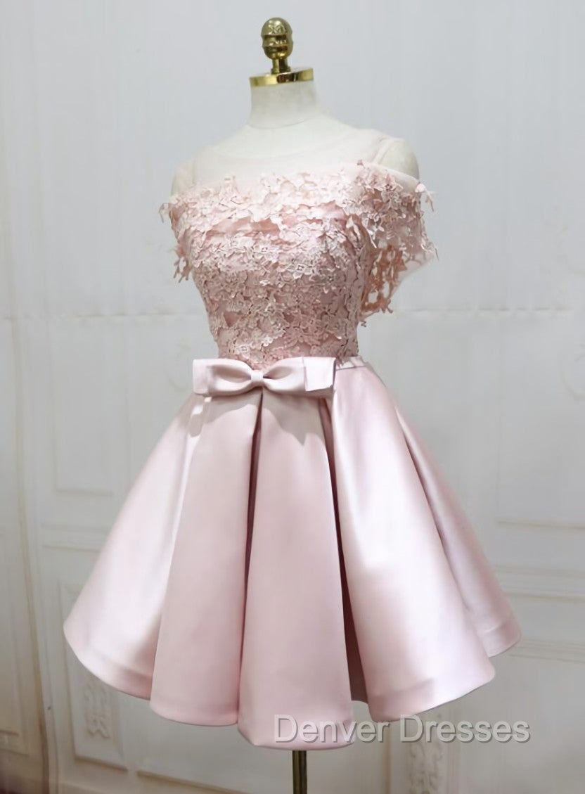 Cute Pink Satin Short Prom Dress , Lovely Party Dress Secondary image