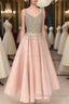 Cute Pink Sequin Tea-Long Prom Dress, Pink Sequin Formal Dress For Teens
