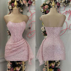Cute Pink Sleeveless Sequined Slim Fit Hip 17Th Birthday Homecoming Dress