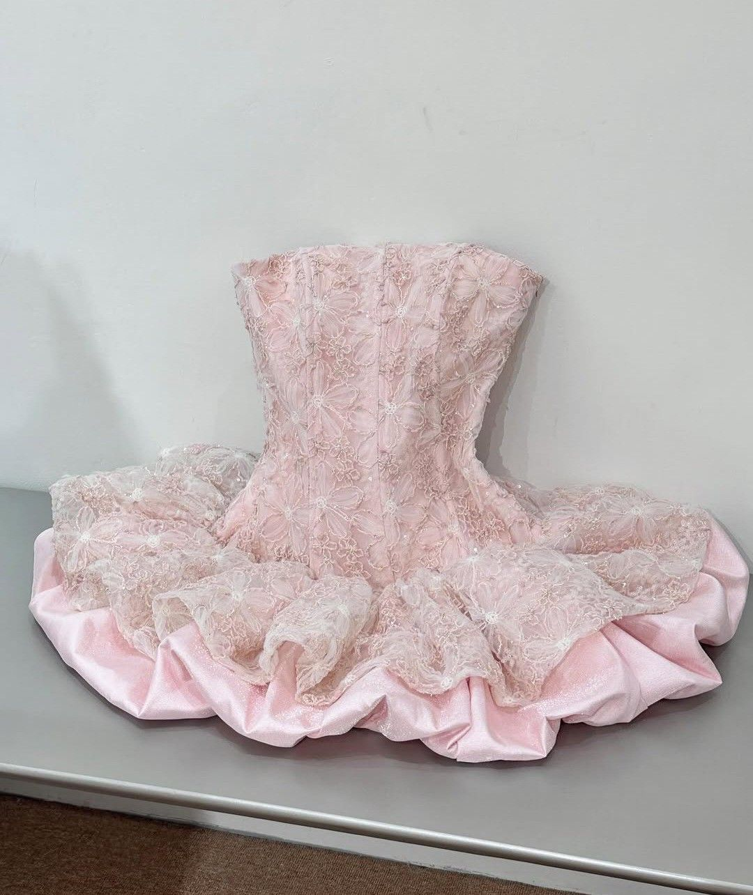 Cute Pink Strapless Lace Satin A Line Short Homecoming Dress 21St Birthday Party Dress Main image