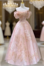 Cute Pink Tulle Lace Short A-Line Prom Dress