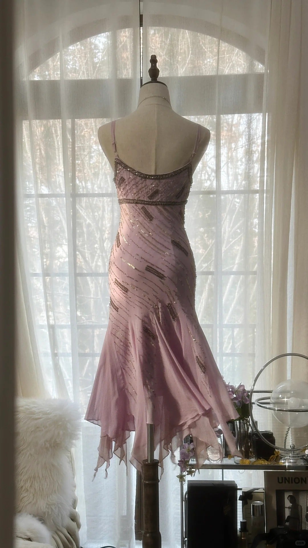 Cute Purple Strap Beaded Chiffon Mermaid Short Prom Dress