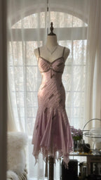 Cute Purple Strap Beaded Chiffon Mermaid Short Prom Dress