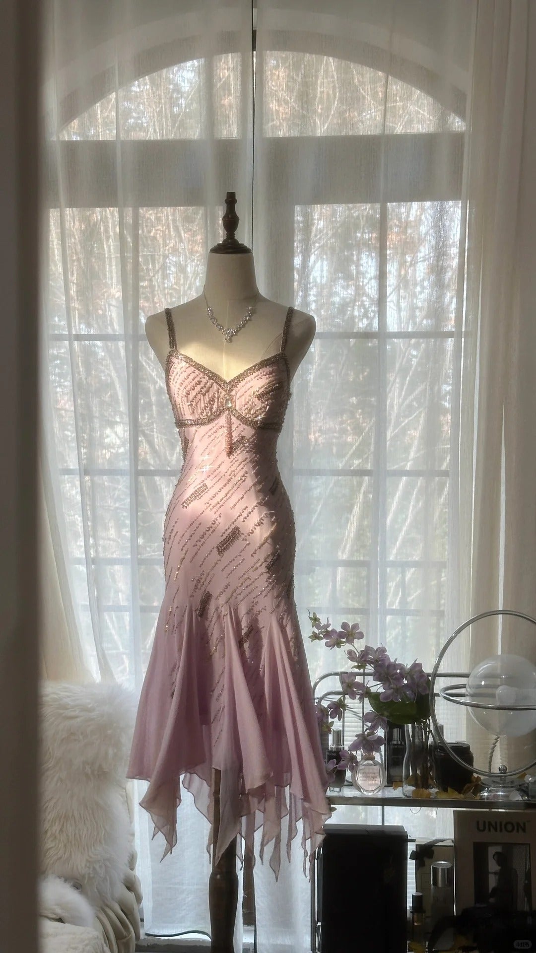 Cute Purple Strap Beaded Chiffon Mermaid Short Prom Dress Main image