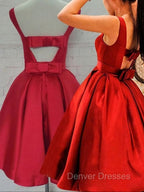 Cute Red Satin Scoop Sleeveless Short Party Dress, Red Homecoming Dress