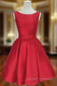 Cute Red Satin Scoop Sleeveless Short Party Dress, Red Homecoming Dress