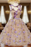 Cute Round Champagne Short Prom Dress, Champagne Homecoming Dress