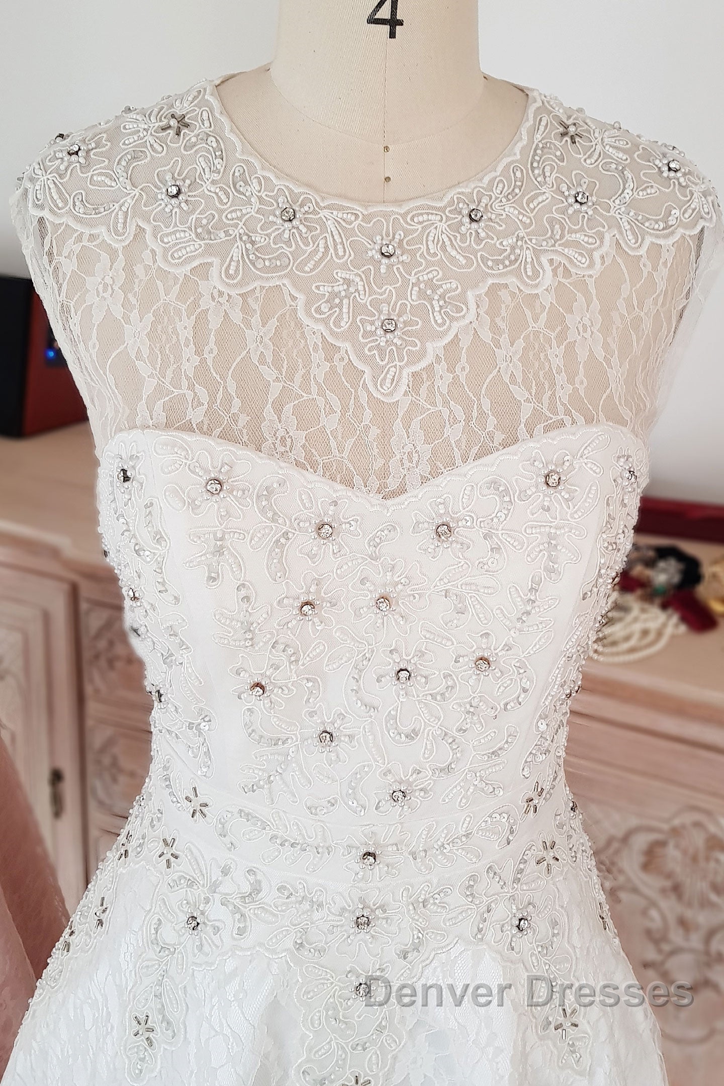 Cute round neck tulle lace short prom Dress lace bridesmaid Dress