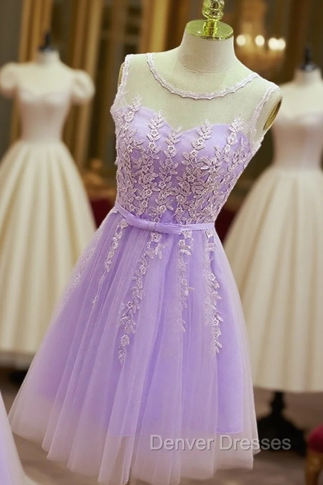 Cute Round Neckline Knee Length Homecoming Dress, Short Lace Party Dress Main image
