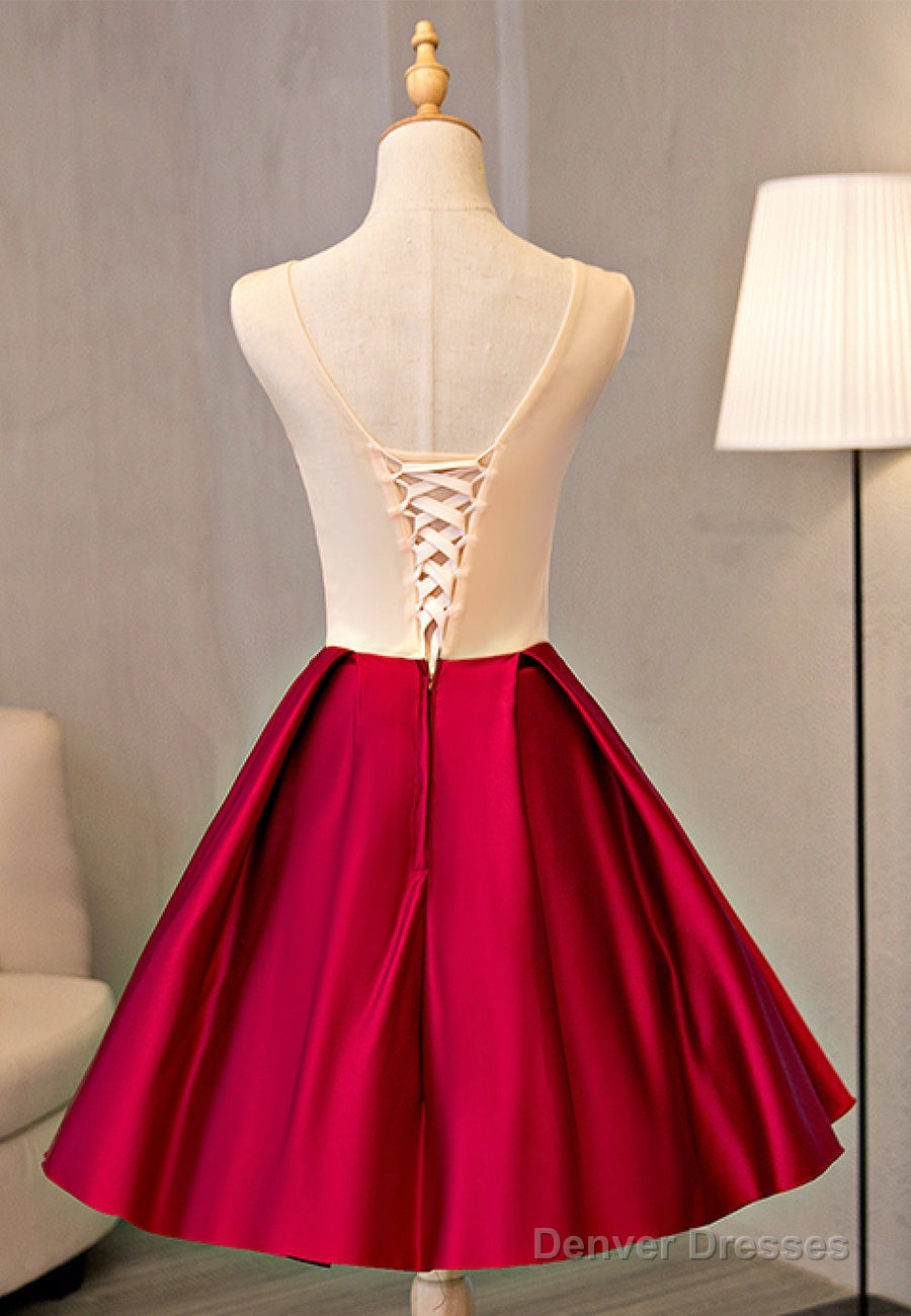 Cute Saitn Lace Short Prom Dresses, A-Line Party Dresses