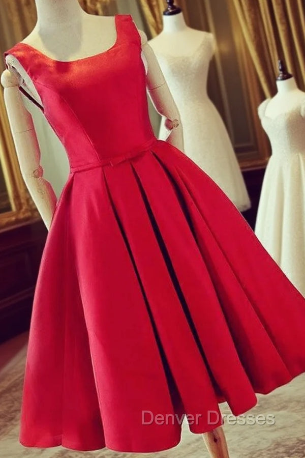 Cute Satin Bow Back Party Dress, Red Short Homecoming Dress Secondary image