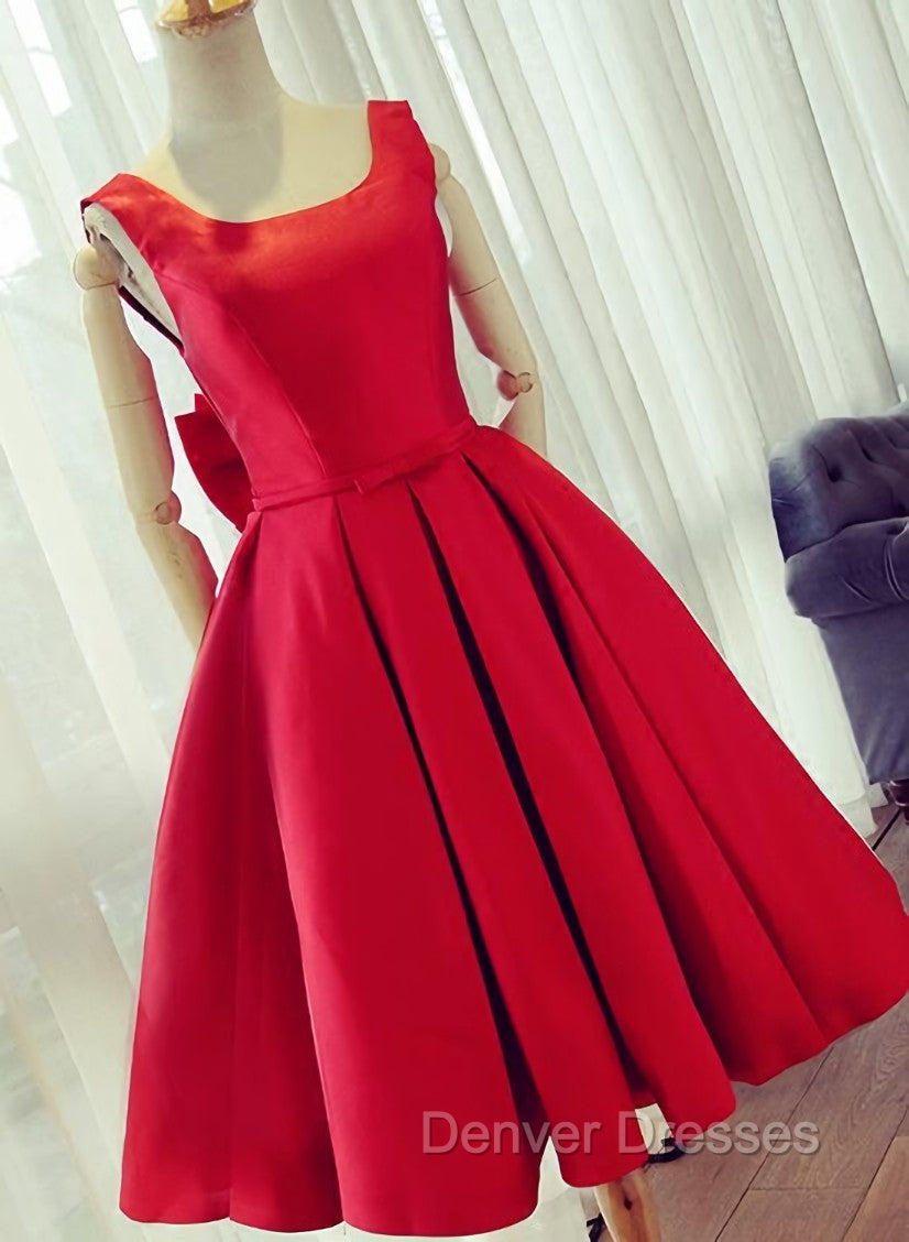 Cute Satin Bow Back Party Dress, Red Short Homecoming Dress