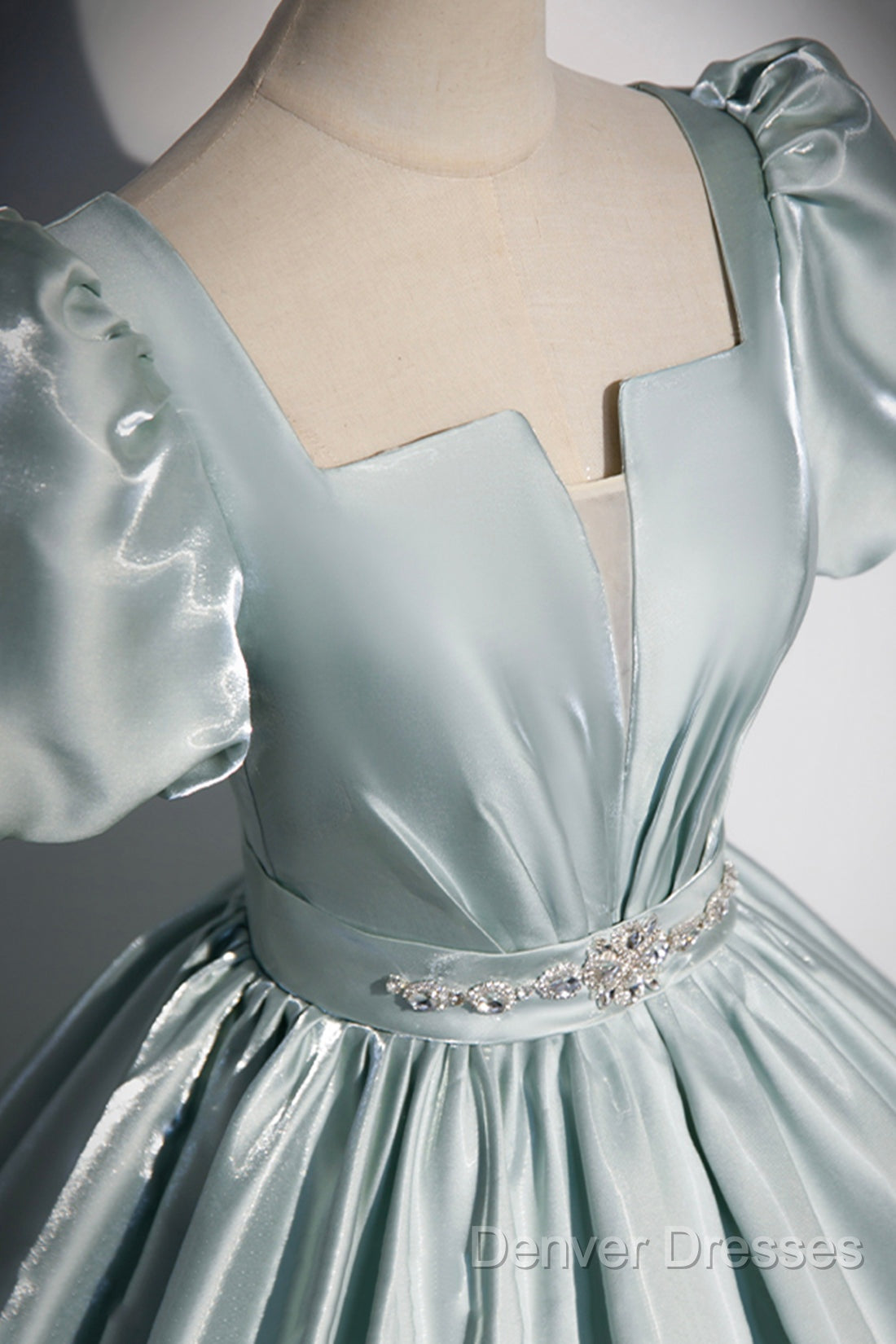 Cute Satin Floor Length Prom Dress, A-Line Short Sleeve Evening Party Dress Secondary image