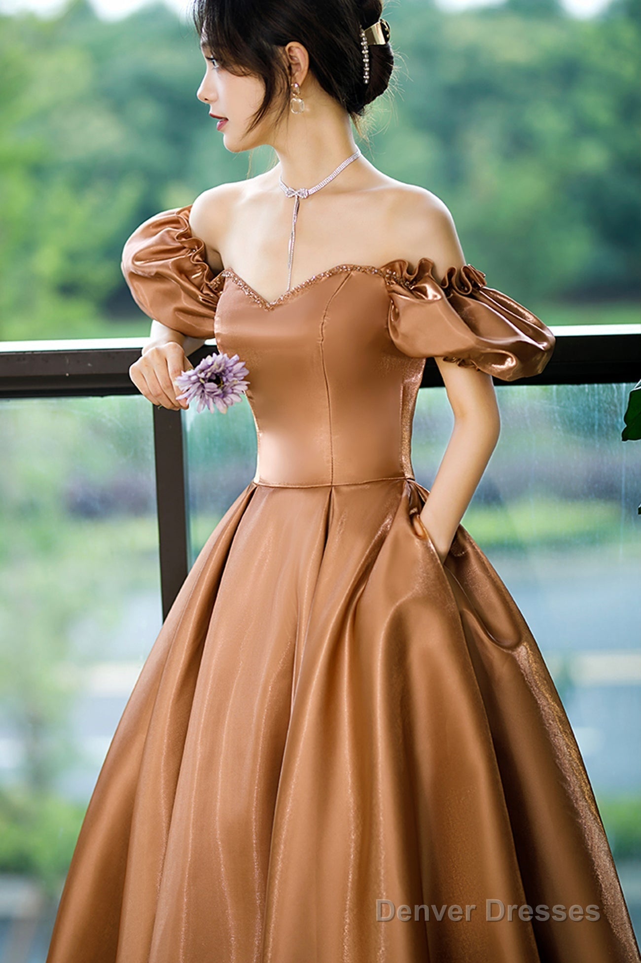 Cute Satin Long Prom Dresses, A-Line Evening Dresses Secondary image