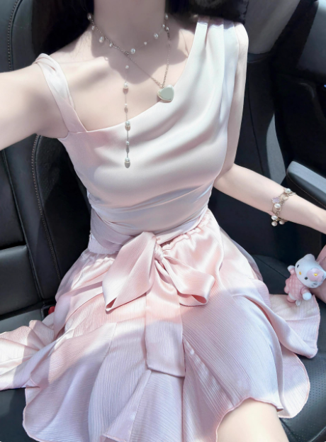 Cute Satin Off-Shoulder Bow Birthday Dress Homecoming Dress Main image