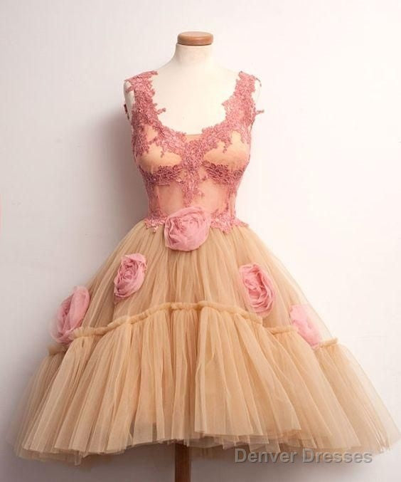Cute Scoop Appliques Ball Gown Short Homecoming Dress With Flowers