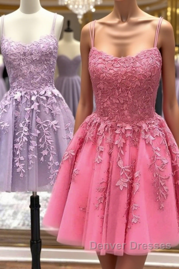 Cute Scoop Neck Lace Prom Homecoming Dress, Short Lace Formal Evening Dress Main image
