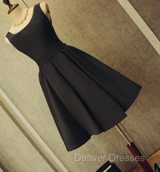 Cute Short Black Satin Knee Length Homecoming Dress, Black Party Dress Secondary image