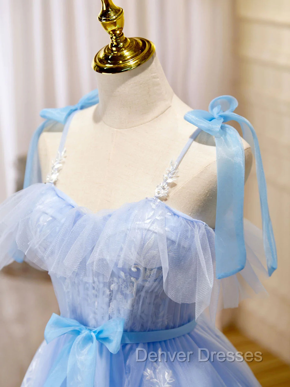 Cute Short Blue Lace Prom Dress, Short Blue Lace Formal Graduation Dress