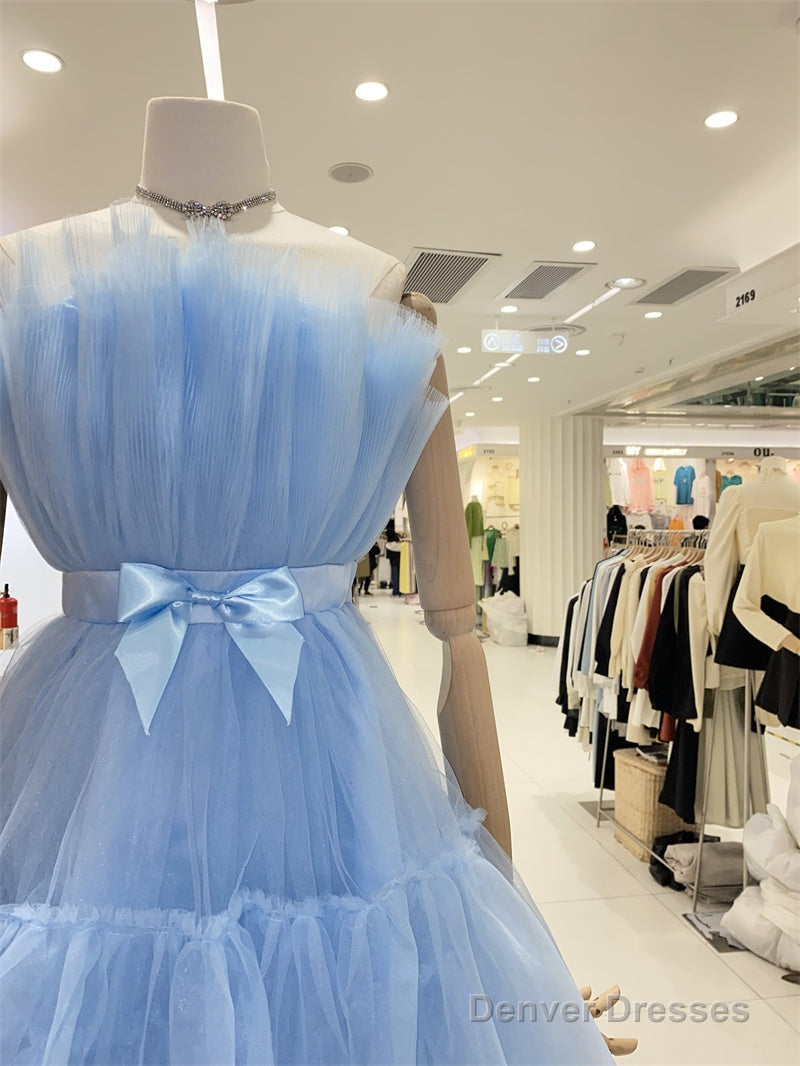 Cute Short Blue Tulle Party Dress With Bow, Lovely Formal Dresses Homecoming Dress Secondary image