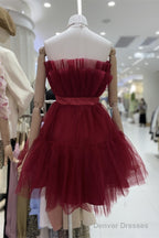 Cute Short Blue Tulle Party Dress With Bow, Lovely Formal Dresses Homecoming Dress