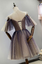 Cute Short Gradient Tulle Straps Homecoming Dress, Short Prom Dresss