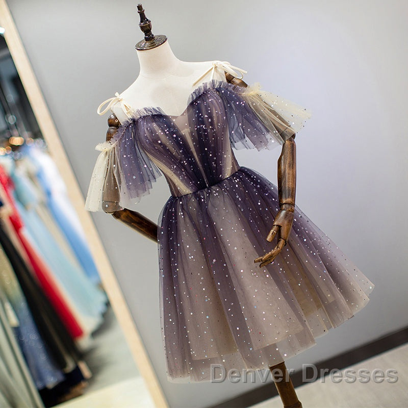 Cute Short Gradient Tulle Straps Homecoming Dress, Short Prom Dresss