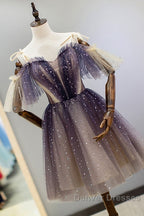 Cute Short Gradient Tulle Straps Homecoming Dress, Short Prom Dresss