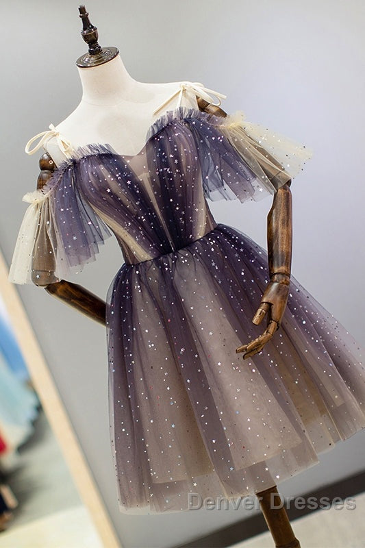 Cute Short Gradient Tulle Straps Homecoming Dress, Short Prom Dresss