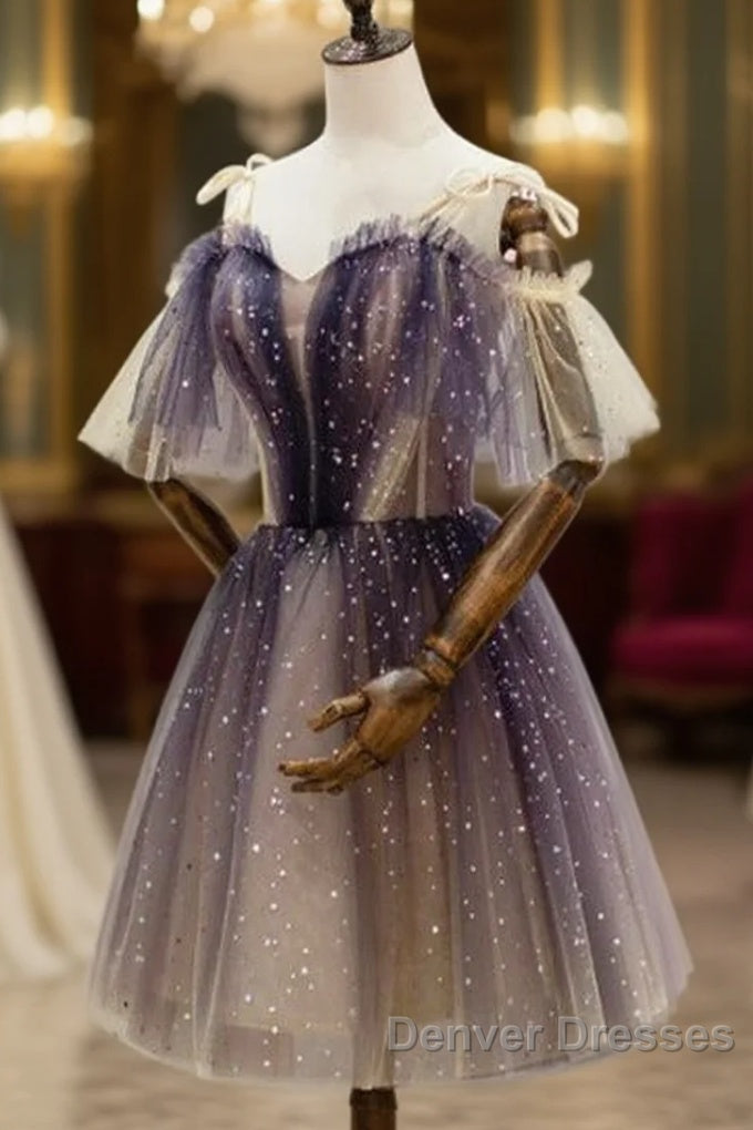 Cute Short Gradient Tulle Straps Homecoming Dress, Short Prom Dresss Main image