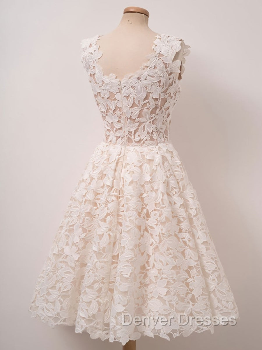 Cute Short Lace Prom Dress, Short Lace Graduation Homecoming Dress