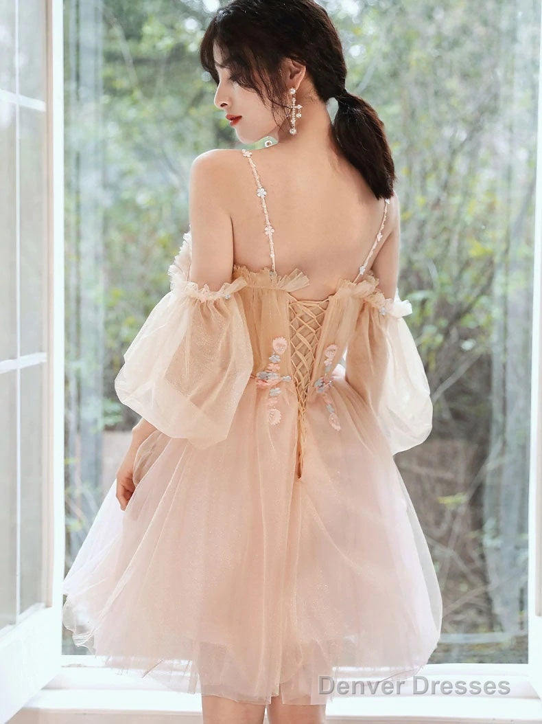 Cute Short Off Shoulder Tulle With Flowers Party Dress, Short Homecoming Dresses Secondary image