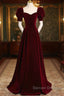 Cute Short Sleeves Burgundy Long Prom Dress