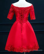 Cute Short Sleeves Satin Knee Length Party Dress, Short Homecoming Dress