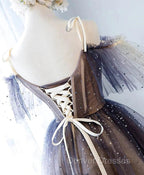 Cute Short Tulle Lace Spaghetti-Straps V-Neck Prom Dress, Homecoming Dress