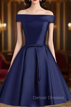 Cute Simple Short Satin Party Dress , Off Shoulder Prom Dress