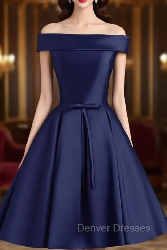 Cute Simple Short Satin Party Dress , Off Shoulder Prom Dress