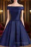 Cute Simple Short Satin Party Dress , Off Shoulder Prom Dress