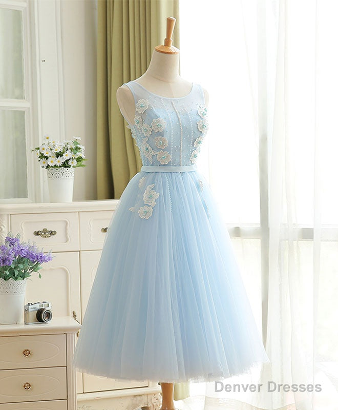 Cute Sky Blue Lace Tulle Short Prom Dress, Homecoming Dress Main image