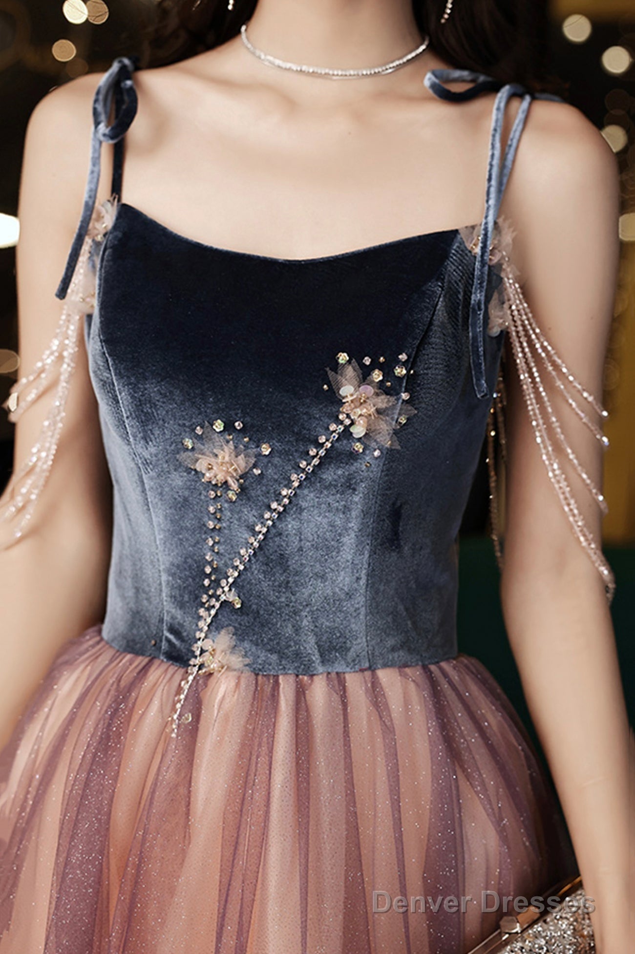 Cute Spaghetti Strap Tulle Long Prom Dress, A-Line Evening Party Dress Secondary image