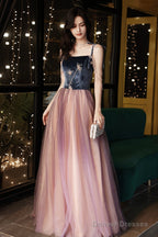 Cute Spaghetti Strap Tulle Long Prom Dress, A-Line Evening Party Dress