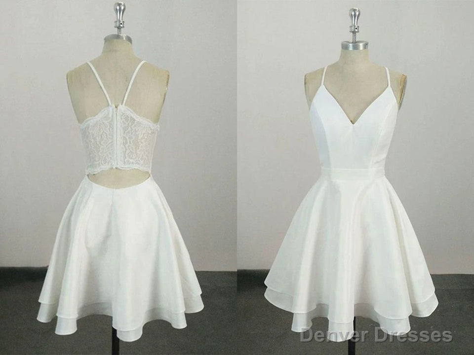 Cute Spaghetti Straps V Neck Knee Length Short Cocktail Dress, Homecoming Dresses Main image