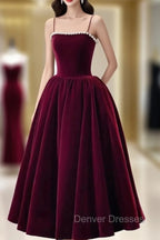 Cute Spaghetti Straps Velvet Short Prom Dress, A-Line Homecoming Party Dress