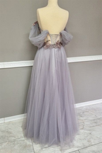 Off The Shoulder Tulle Applique Long Prom Dress Fairy Evening Dress