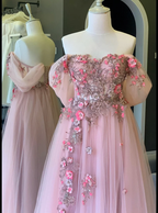 Off The Shoulder Tulle Applique Long Prom Dress Fairy Evening Dress