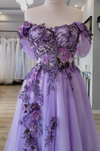Off The Shoulder Tulle Applique Long Prom Dress Fairy Evening Dress
